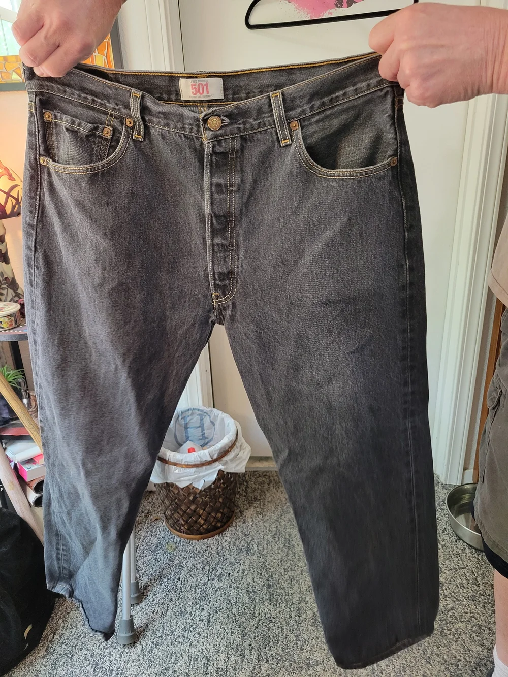 Levi's 501 Straight Fit Men’s Jeans - Dark Grey/Black Denim Button Fly